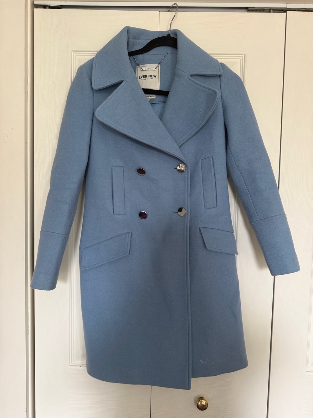 Ever New Powder Blue Double-Breasted Wool Pea Coat